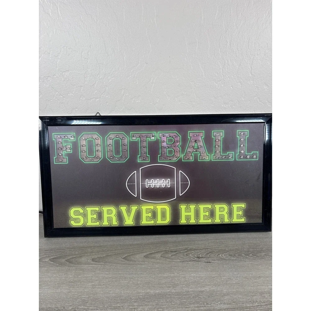 Football Served Here LED Light Sign Green Sports Bar Man Cave Wall Decor 19x10